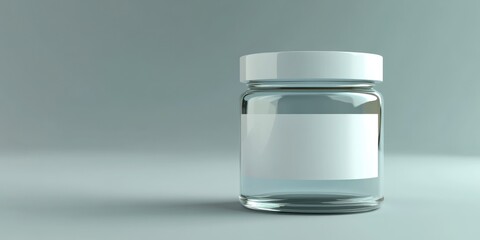 3D rendering of a glass serum jar with a white blank label