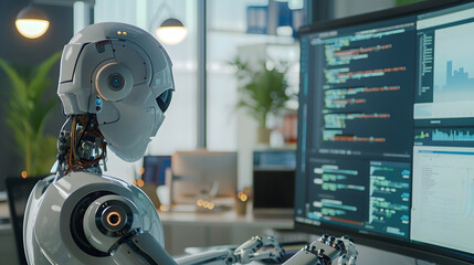 Fototapeta premium Artificial intelligence robot office work