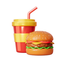 3d rendering hamburger chips and coke 