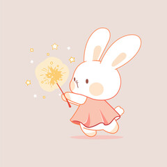 Illustration a Cute Rabbit with Fireworks