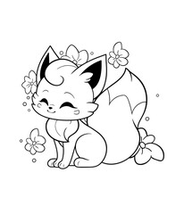 Cute Fox Printable Coloring Pages for Children Hand-Drawn Vector Illustration