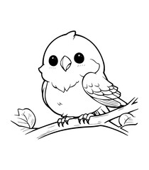 Cute little bird Printable Coloring Pages for Children Hand-Drawn Vector Illustration