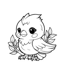 Cute little bird Printable Coloring Pages for Children Hand-Drawn Vector Illustration