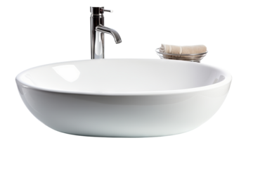 Elegant modern washbasin isolated on transparent background for bathroom design projects, ideal for interior decor concepts featuring sleek and contemporary sanitary ware elements.
