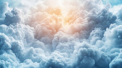 Majestic clouds illuminated by soft sunlight create a serene sky view, perfect for nature and landscape projects.