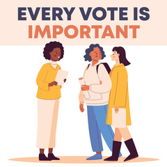 Illustration depicting diverse female voters engaging in the election process. Highlights a sense of democracy, voice, and choice.