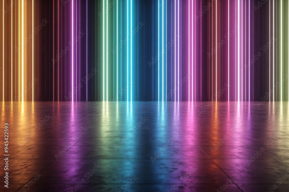 Sticker vibrant neon lights create a stunning visual display, illuminating a reflective surface with colorfu