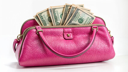 pink, handbag, with money