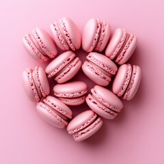 French sweet Pink macaroons isolated on pink background. Pastry shop card with copy spacefrench macaroons,Paris Pastry,bakery and branding valentine couple concept,copy space.