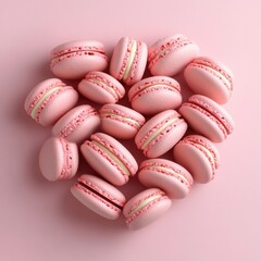 Obraz premium French sweet Pink macaroons isolated on pink background. Pastry shop card with copy spacefrench macaroons,Paris Pastry,bakery and branding valentine couple concept,copy space.