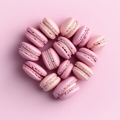 Fototapeta premium French sweet Pink macaroons isolated on pink background. Pastry shop card with copy spacefrench macaroons,Paris Pastry,bakery and branding valentine couple concept,copy space.
