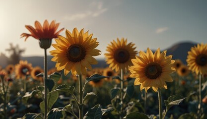 Obraz premium Sunflower Field at Dusk