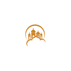 Fototapeta premium Mosque Logo. This is a minimalist mosque logo that has seven domes, designed in a line style so it looks elegant.