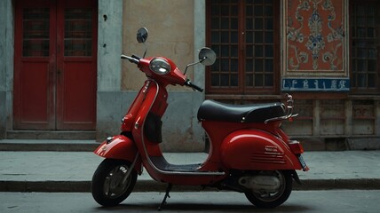 red scooter parked on the street