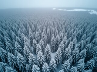snowy forest aerial photography