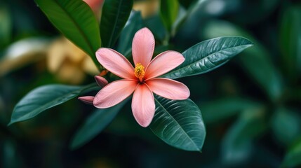 Obraz premium Nectar-filled tropical flower amidst lush green leaves