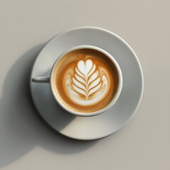 Closeup of beautifully crafted latte art centered and isolated on a plain minimalist surface  This coffee drink showcases the skill of the barista and the of latte foam design