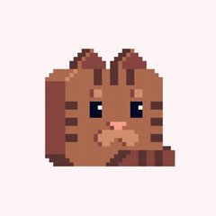 Cubic shape cat pixel art logo. Cute square kitty element.  8 bit. Game development, mobile app. Isolated vector illustration.