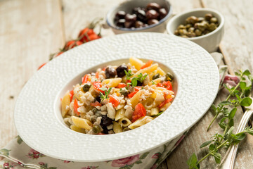 pasta with fish ragout black olives and capers