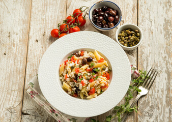 pasta with fish ragout black olives and capers