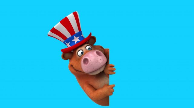 Fun 3D cartoon cow with an uncle sam hat (with alpha channel)