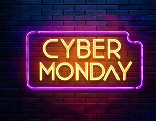 vector realistic isolated neon sign cyber monday frame logo decoration display wall background concept electronics market sale discount