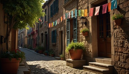 Fototapeta premium Charming Cobblestone Street Scene