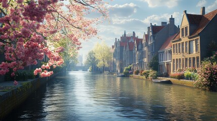 Obraz premium Bruges Canals Spring Flowers