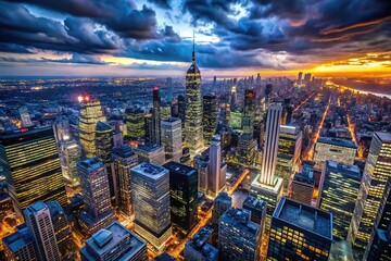 Fototapeta premium moody metropolitan skyline aerial view night