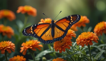 Obraz premium Monarch Butterfly on Vibrant Flowers