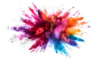 Explosion of coloured powder isolated on white background.