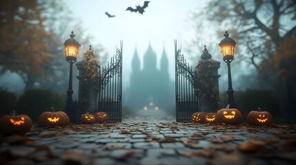 Haunting Gate to the Enchanted Forest on a Spooky Halloween Night