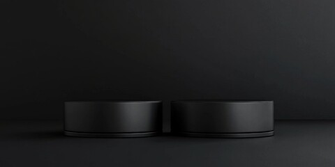 3D rendering of a sleek black luxury podium set against a dark background for product display
