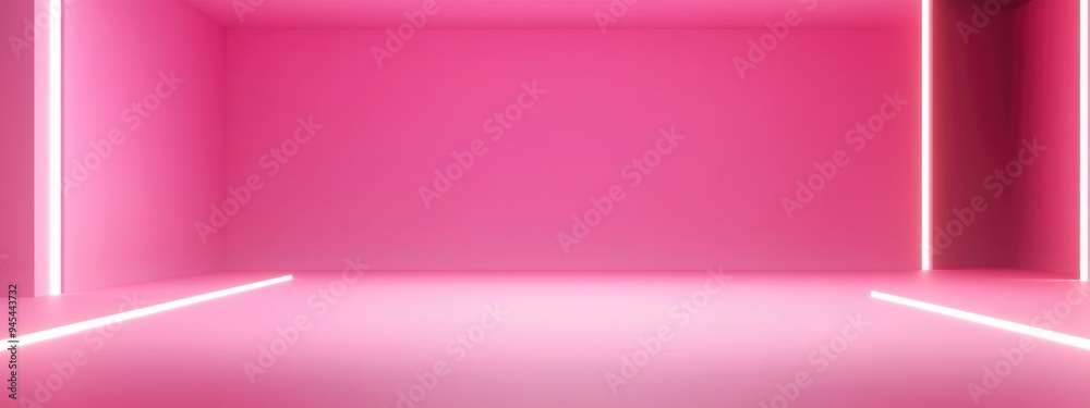 Poster 3D rendering of a blank pastel pink studio background suitable for product display featuring a copy space banner for advertising purposes