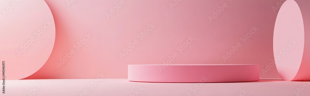 Poster 3d illustration featuring a geometric pink podium for showcasing cosmetic products mockup design wit