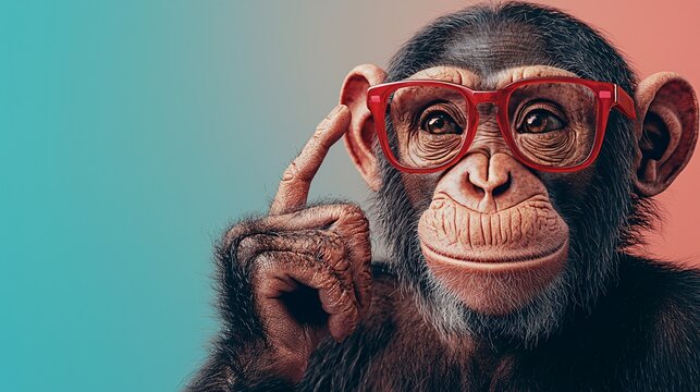 Chimpanzee Wearing Red Glasses