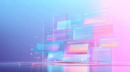 Concept of assembling a web page from modules that fly around the display. The web design studio concept page is on the display