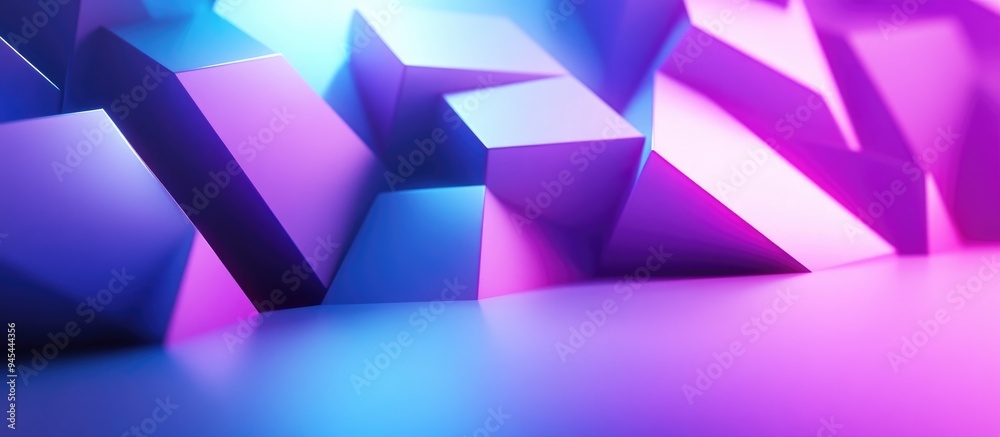 Poster 3d rendering of an abstract geometric background in purple and blue hues ideal for advertising techn