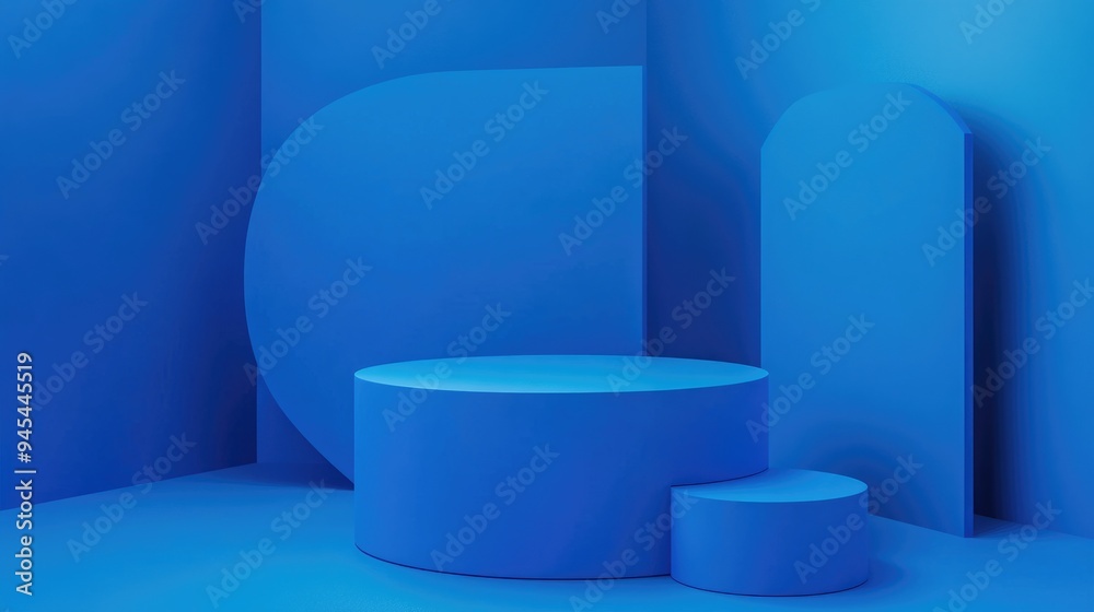 Poster 3d minimalist blue cylinder podium in a studio setting abstract geometric shape illustration for sho