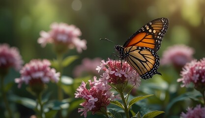 Obraz premium Monarch Butterfly on Pink Flowers