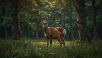 Obraz premium Majestic Deer in Serene Forest