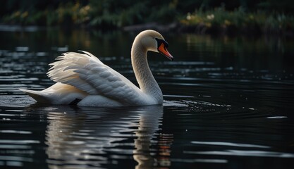 Fototapeta premium Elegant Swan Gliding on Water
