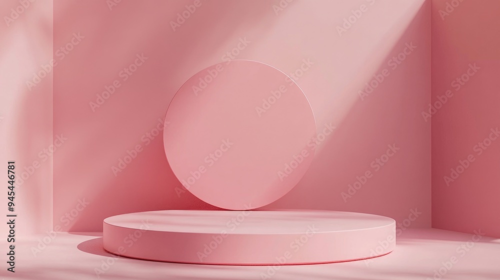 Aufkleber 3d rendering of a minimalist illustration featuring a geometric podium in pink