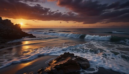 Serene Sunset Over Ocean Waves