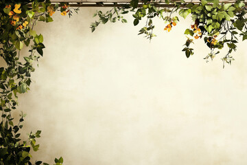 Green foliage growing on a textured wall forming a frame Sukkot