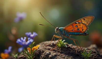 Obraz premium Vibrant Butterfly on Colorful Blossoms