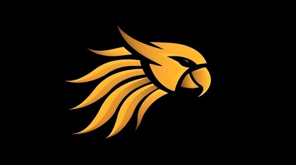 Naklejka premium A minimalist golden eagle logo set against a black background, golden eagle logo, minimalist logo