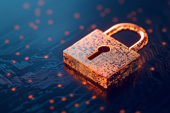 Cyber Security Lock on Circuit Board.