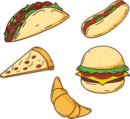 fast food delicious illustrations white background