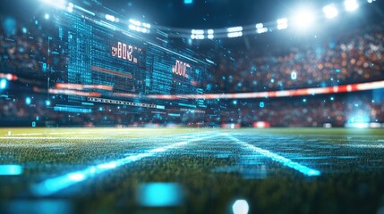 Abstract interface with flashing football results on an online betting website, with plenty of copy space.